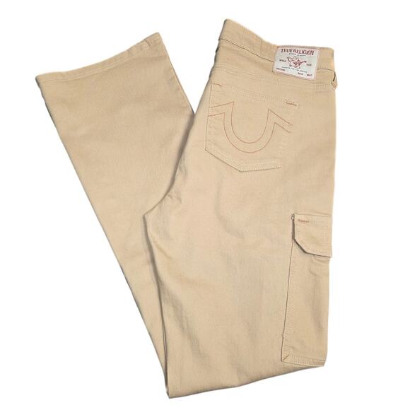 True Religion Khaki Cargo Pants‎ Men's Size 31x32 Brown Boot Cut NWOT New - Picture 1 of 15